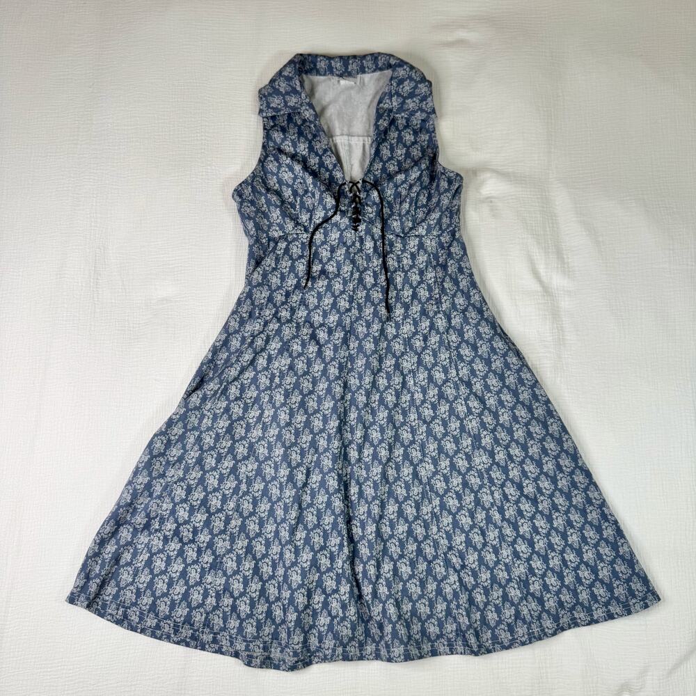 VTG Paisley Farmhouse Dress Blue White Women's 8 Prairie Cottagecore Country 90s - Picture 15 of 16
